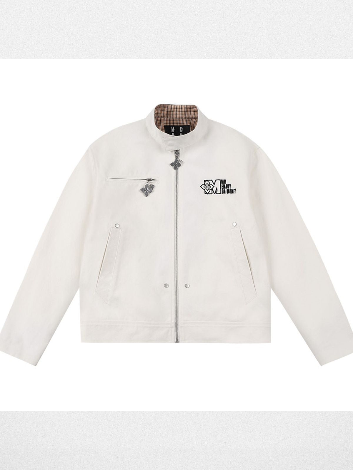 MEDM Plaid Patchwork Cotton Jacket in White