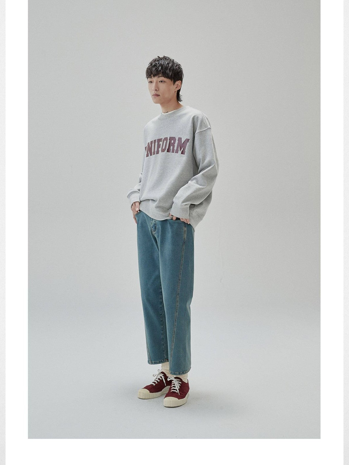 NANS Fleece Lined Offset Seam Jeans in Denim - On Model