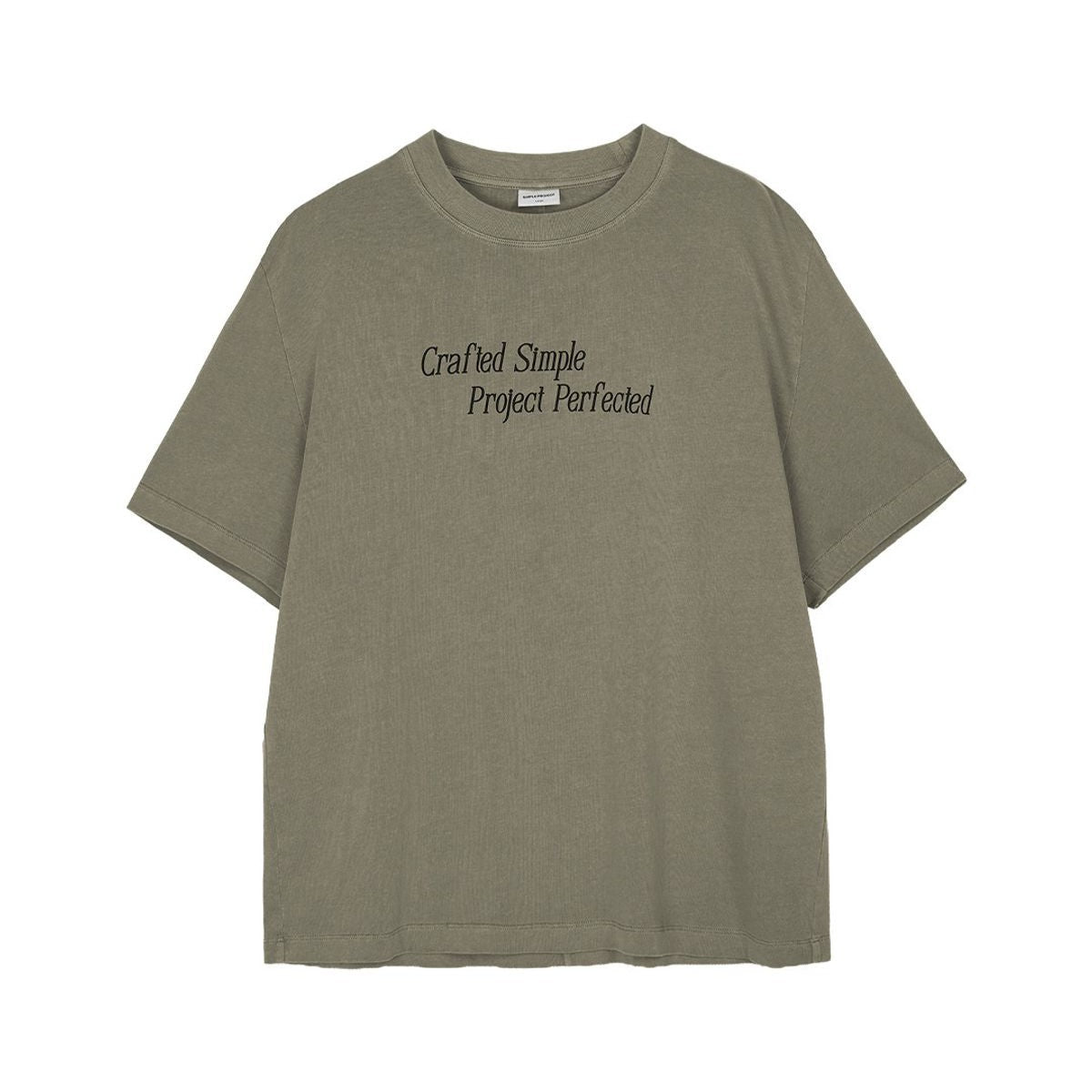 Simple Project Garment Dyed Slogan T Shirt in Olive