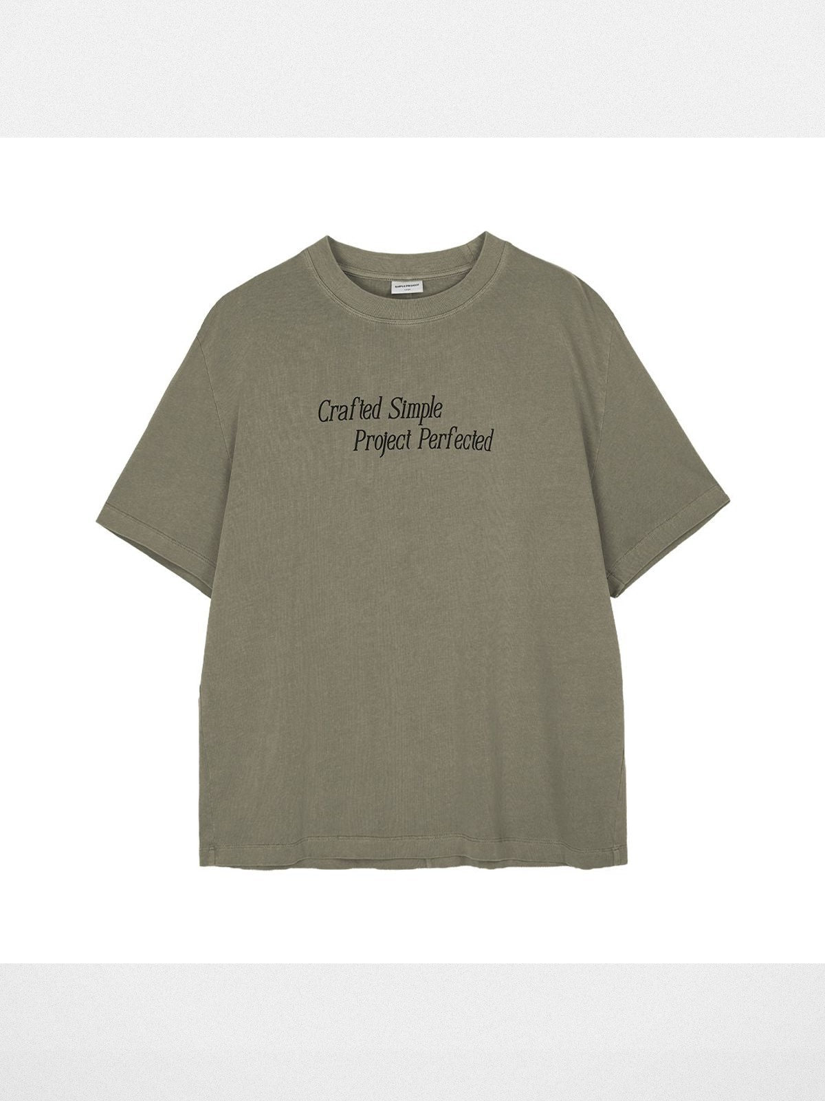Simple Project Garment Dyed Slogan T Shirt in Olive