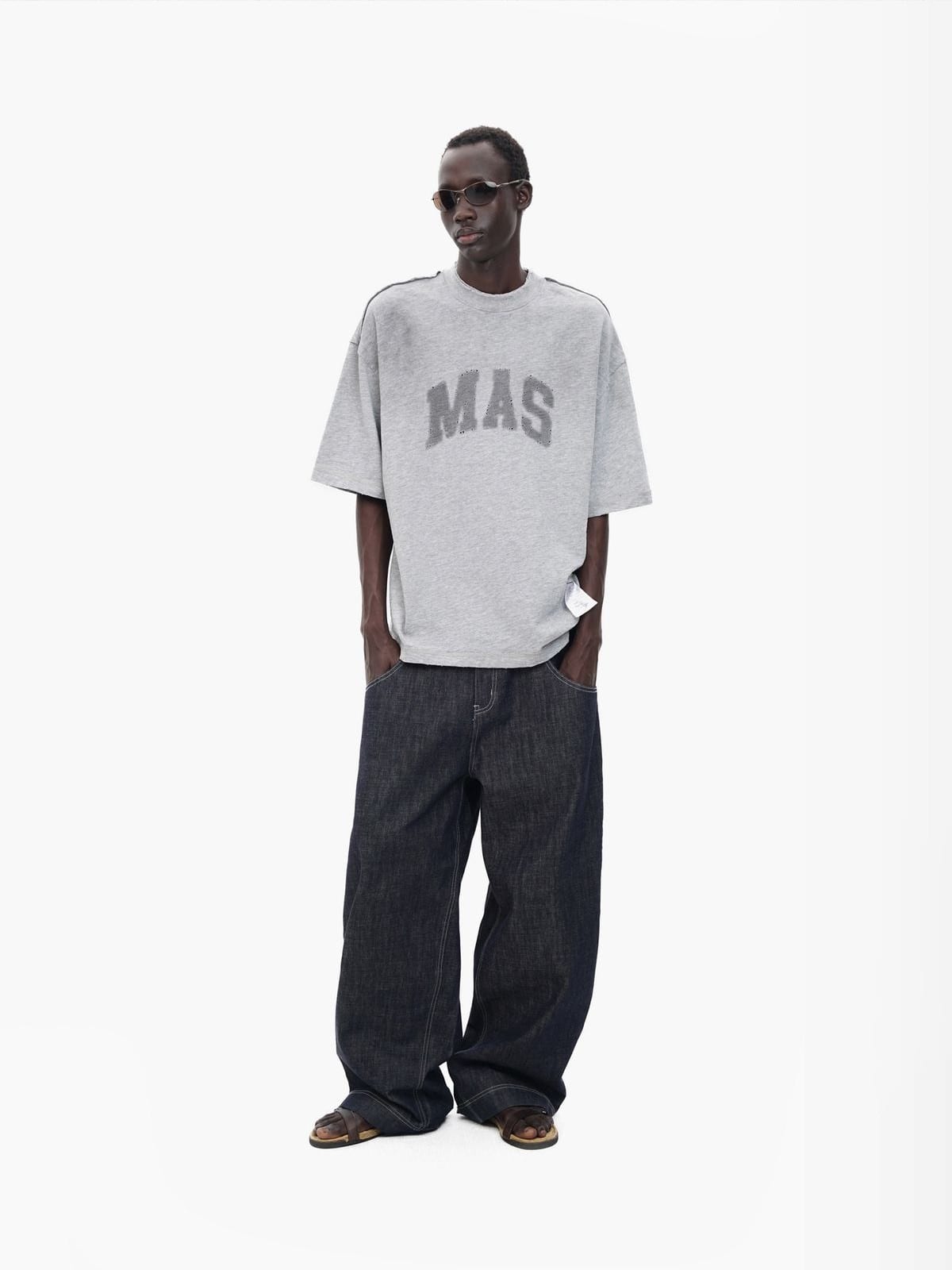 MasonPrince Distressed Washed Cotton Graphic T Shirt in Gray - On Model