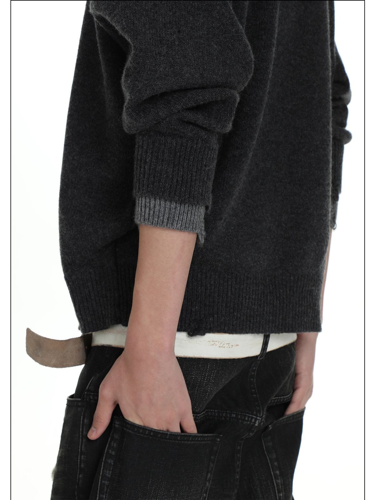 MasonPrince Mock Two Piece Wool Blend Sweater in Gray - On Male Model