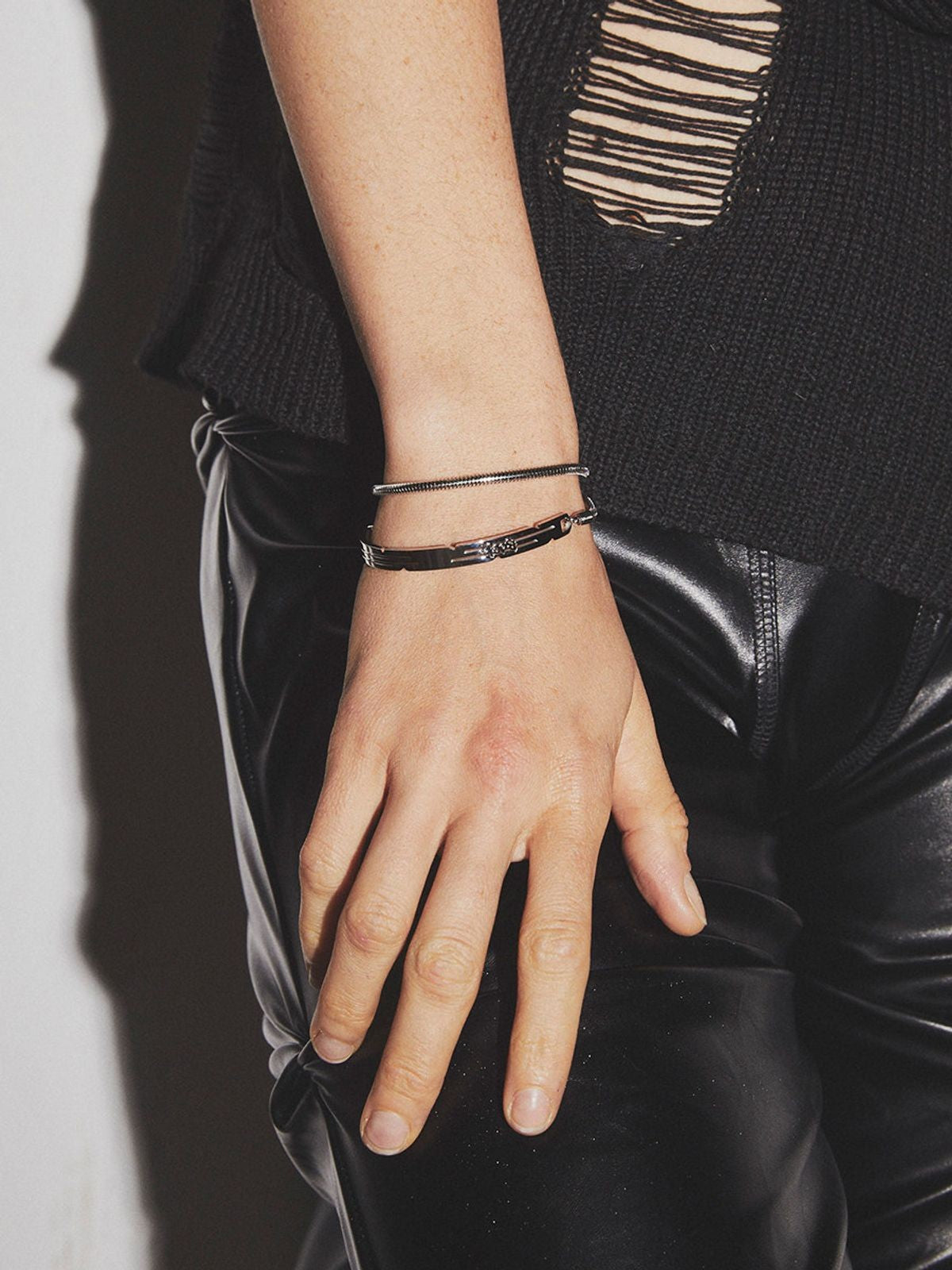 BLACKHEAD Double Layer Steel Bracelet in Silver - On Model