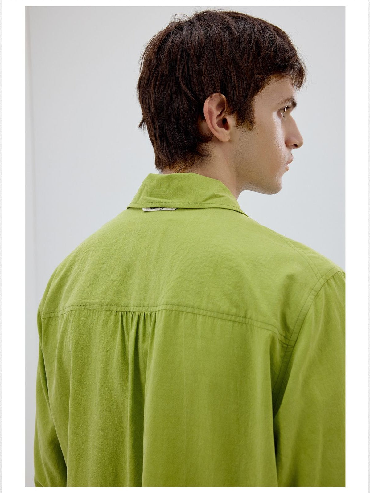 Simple Project Washed Lyocell Shirt in Green - On Male Model