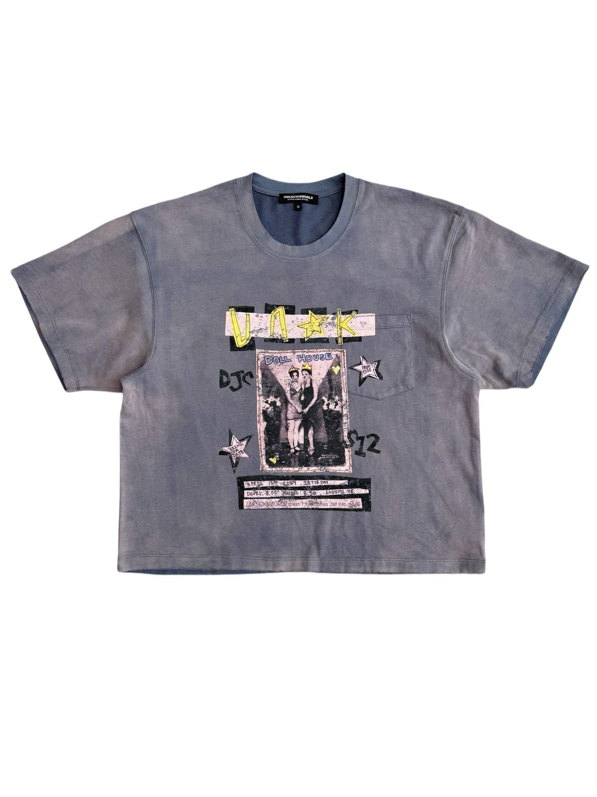 UNKNOWNWORLD Sun Faded Distressed Graphic T Shirt in Denim
