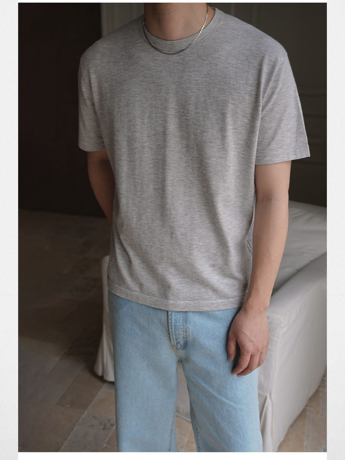 Roolrren Homme Organic Cotton Blend T Shirt in Gray - On Model