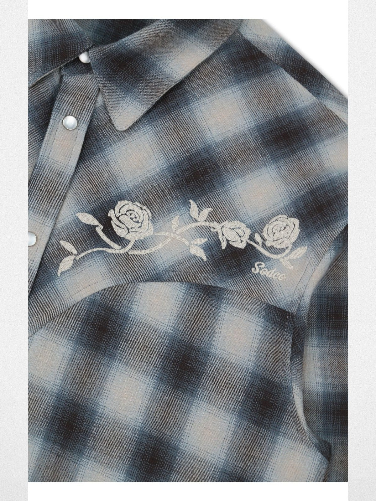 SOD Embroidered Plaid Western Shirt in Gray - Detail