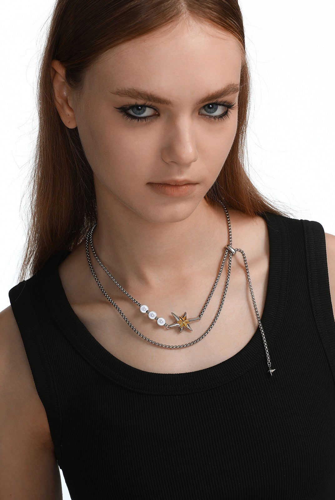 BLACKHEAD Star Pendant Pearl Layered Necklace in Gray