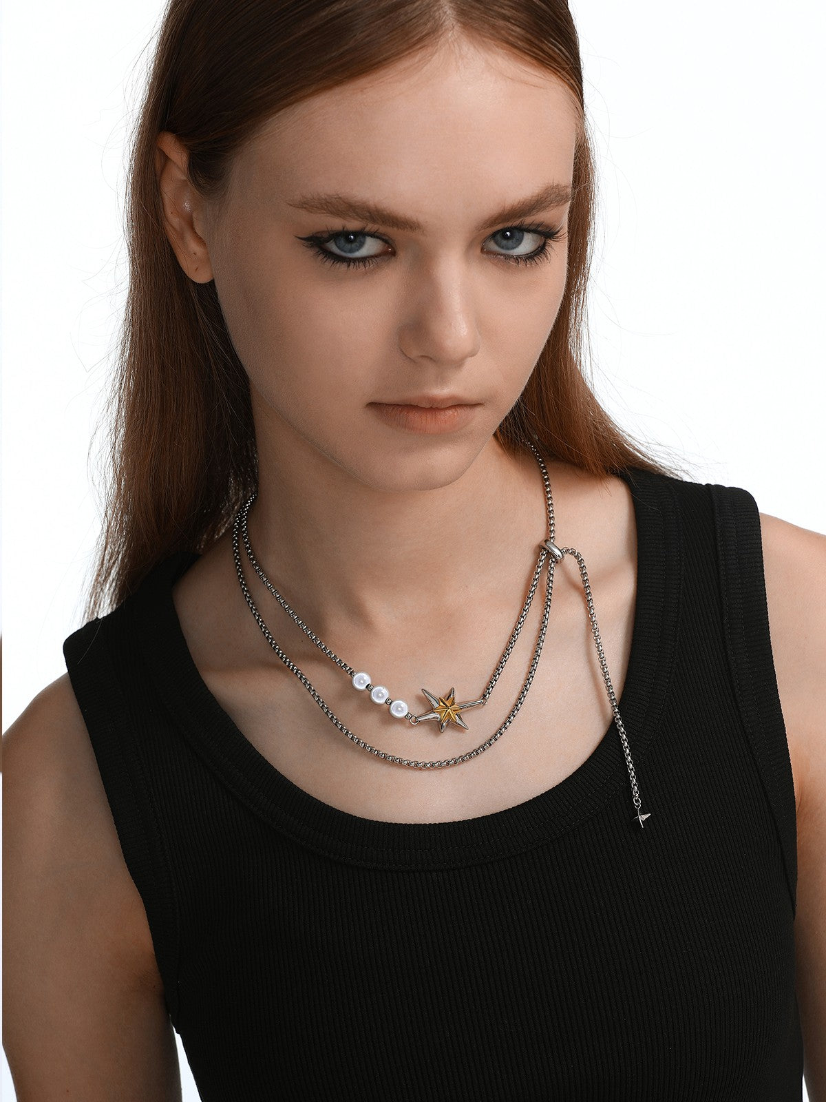 BLACKHEAD Star Pendant Pearl Layered Necklace in Gray