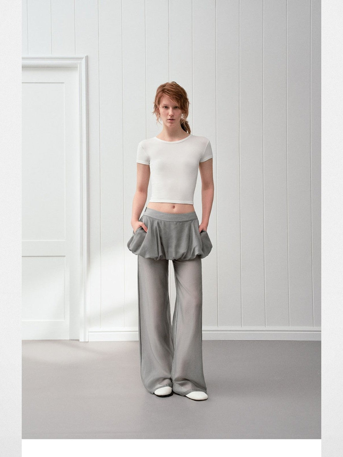 PUKI Open Back Bow Detail T Shirt in White - On Model