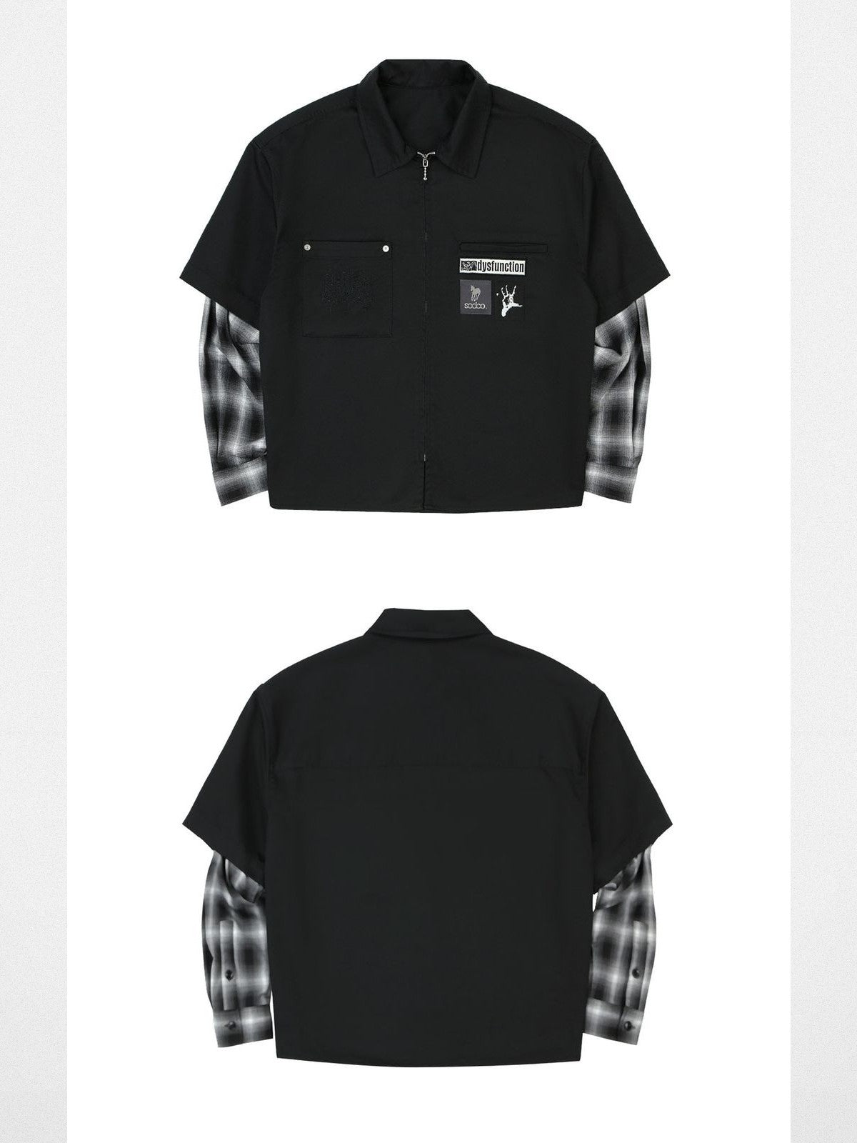 SOD Online Store Layered Sleeve Zip Up Shirt Jacket in Black