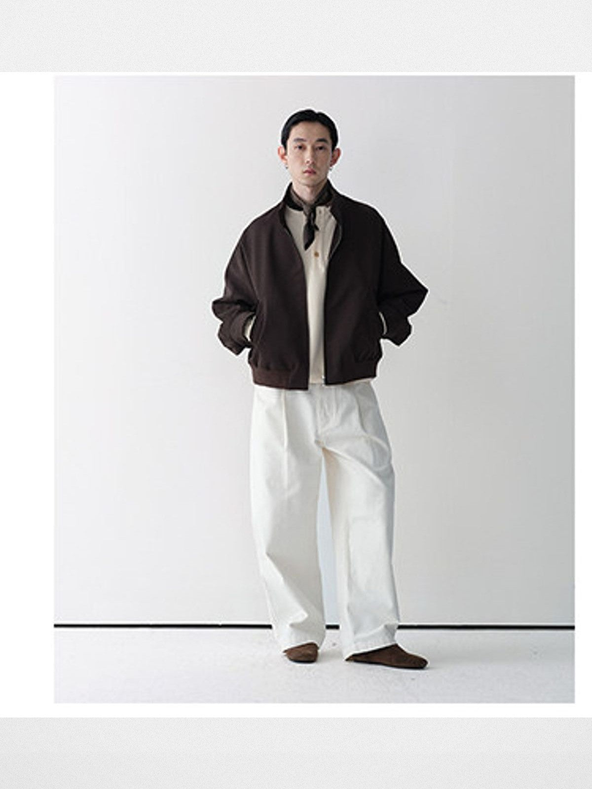 ROYA Melange Wool Blend Harrington in Brown - On Model