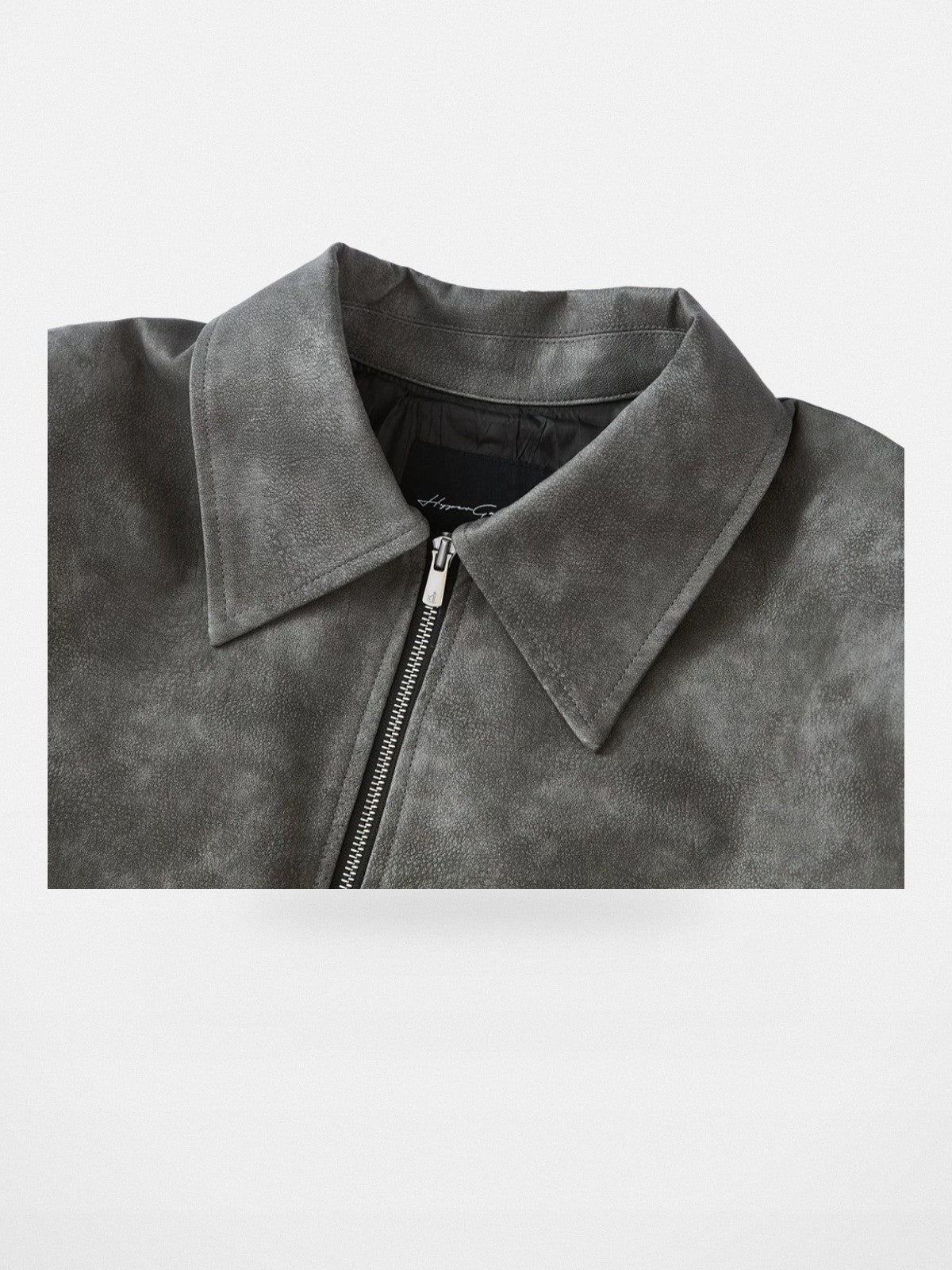 Y OFFICIAL Cropped Matte Faux Leather Jacket in Gray - Detail