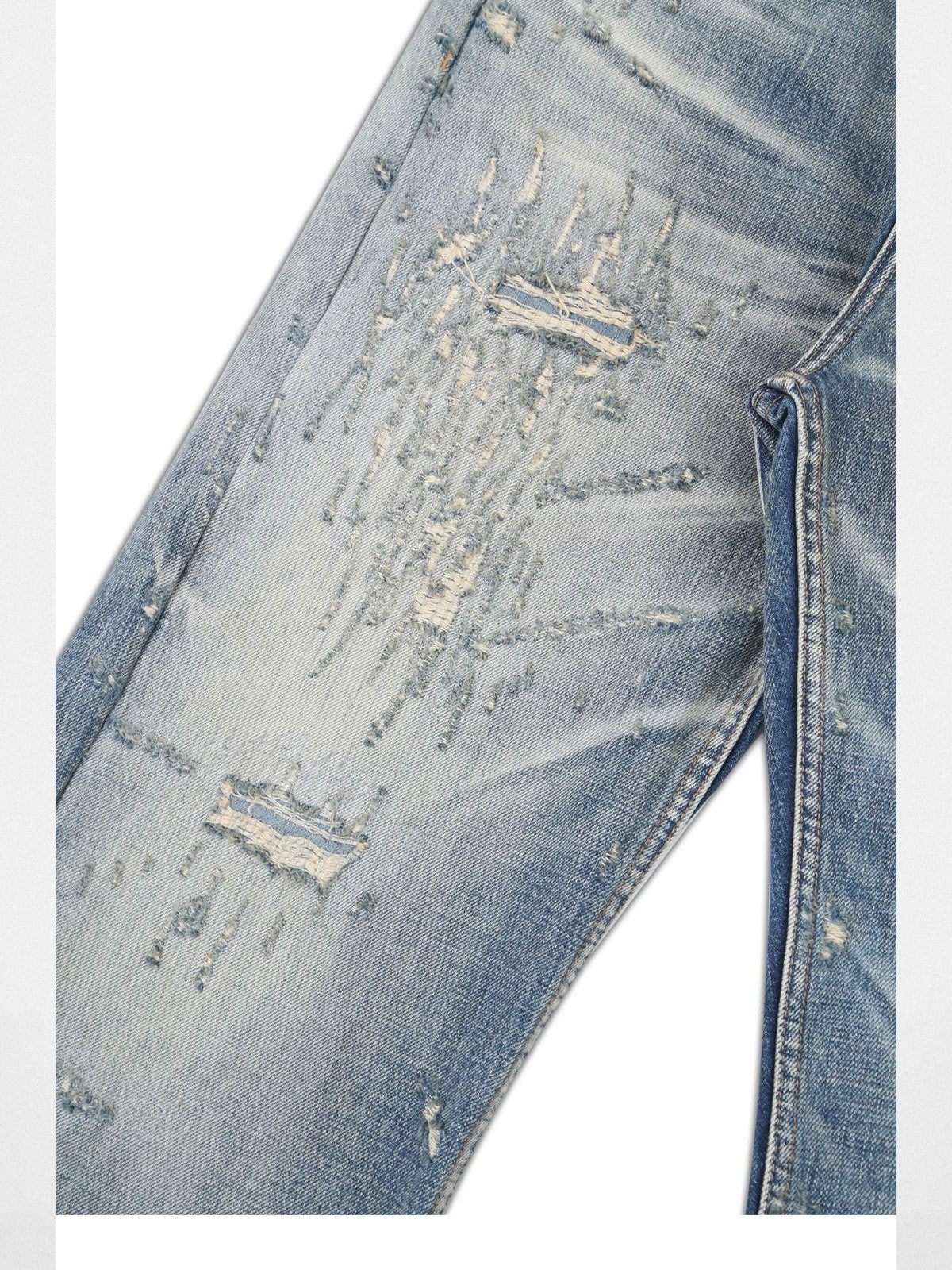 SOD Distressed Graffiti Embroidered Jeans in Blue - Detail