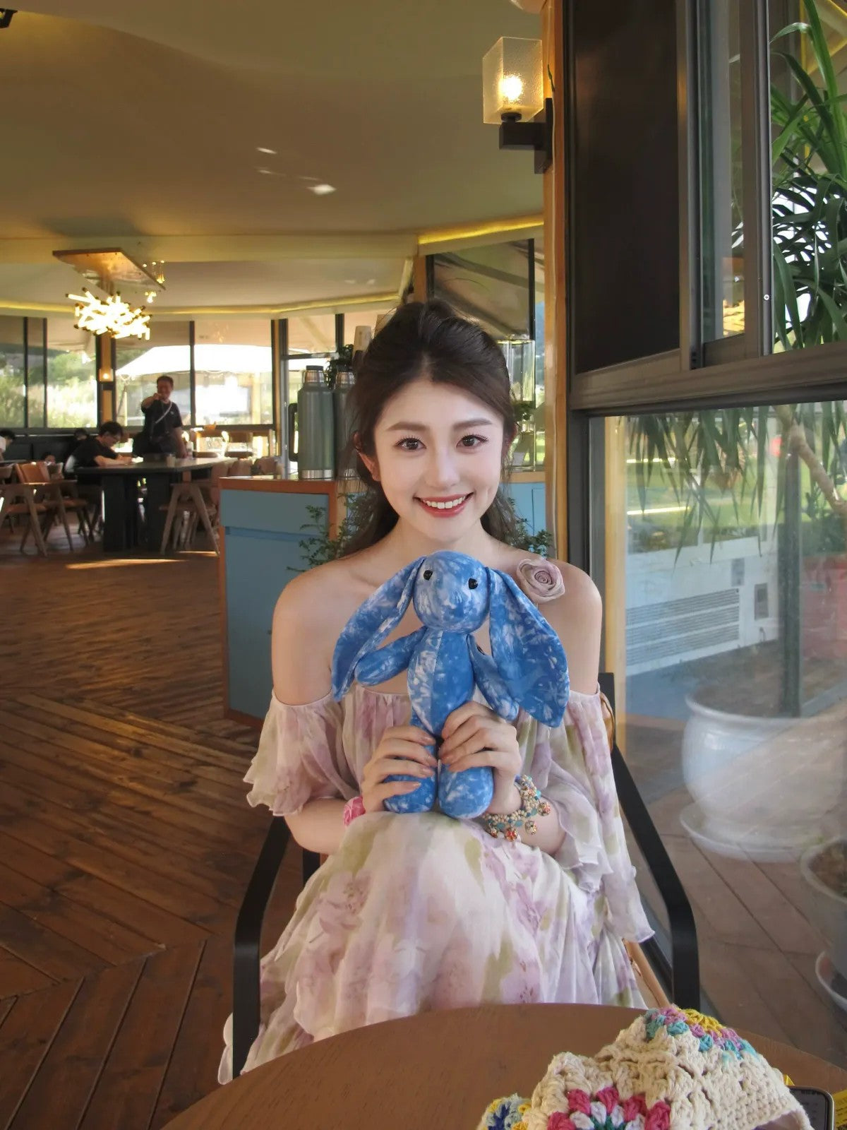 1S Studio Asymmetric Floral Ruffle Dress in Purple - On Model