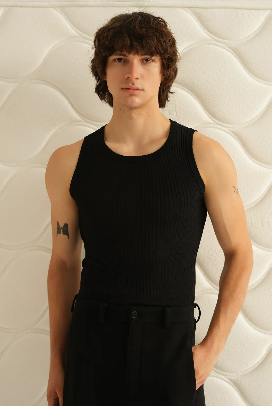 Retro 21 Ribbed Knit Tank Top in Black - On Model