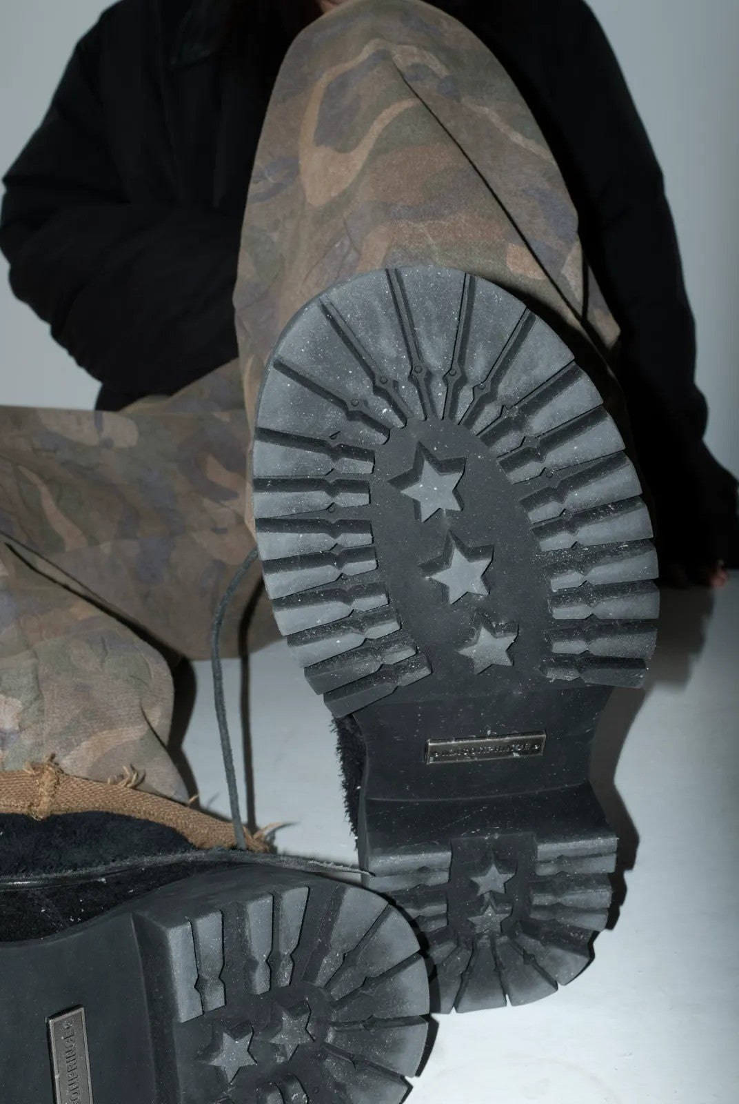 MASONPRINCE Washed Suede Platform Boots in Black - On Model