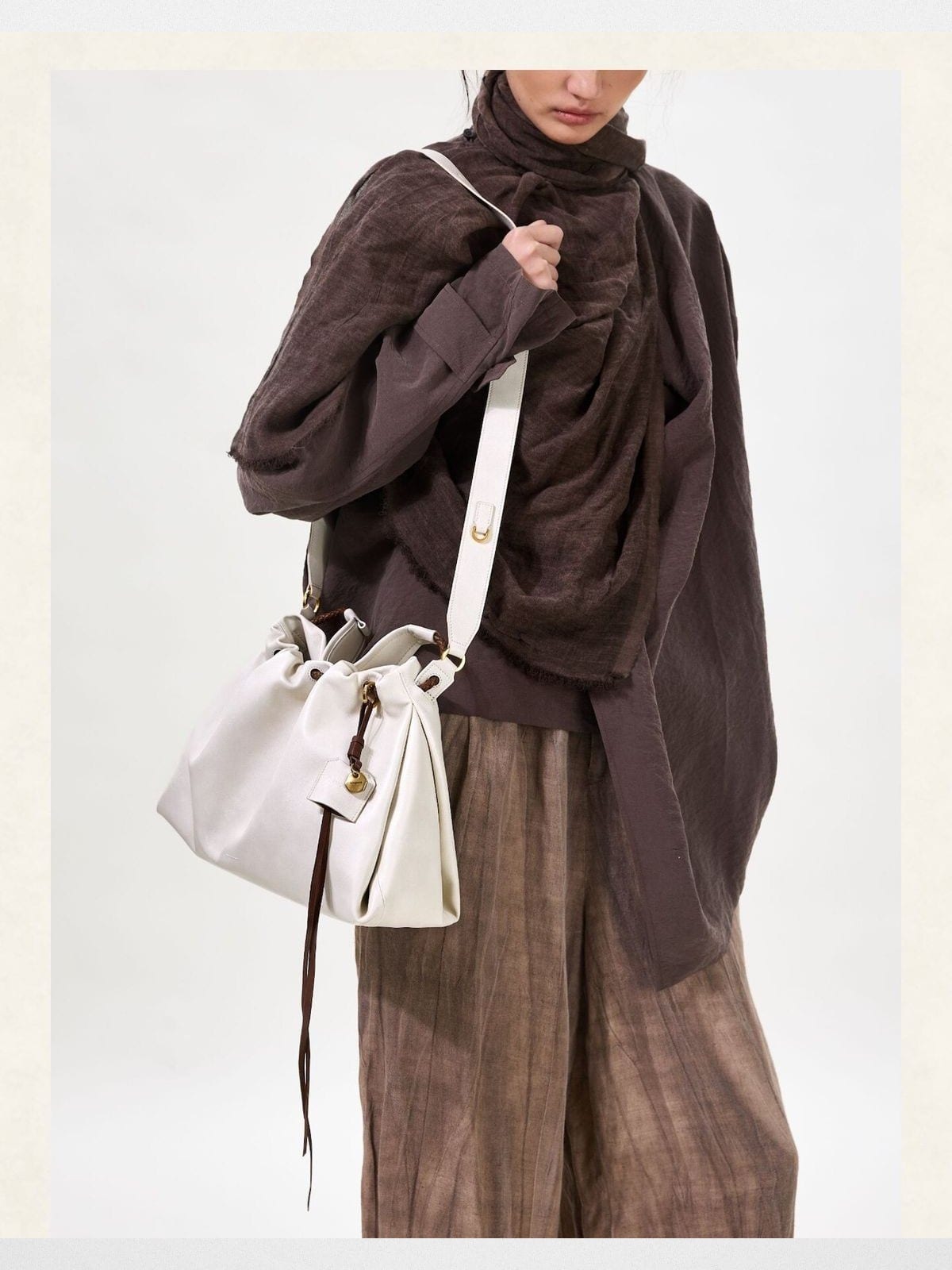 Songmont Slouchy Nappa Leather Tote in White - On Model