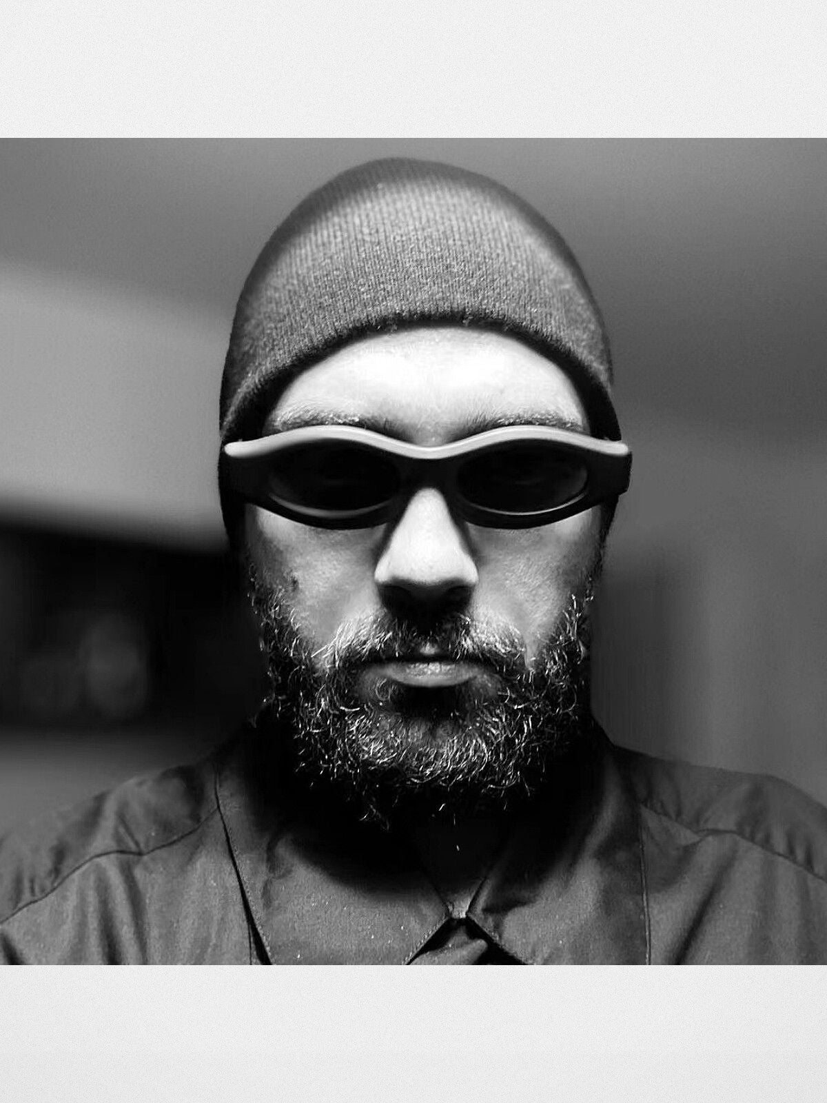 FUTURE UPDATE Sculptural Cat Eye Sunglasses in Black - On Male Model