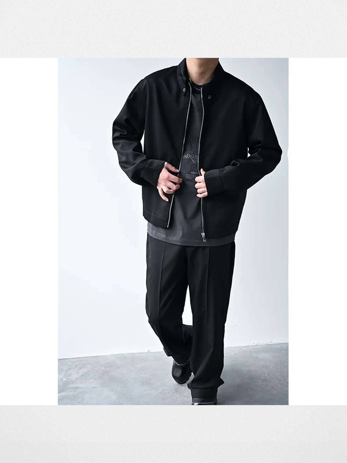 Roolrren Homme Heavyweight Cotton Raccagni Zip Jacket in Black - On Model