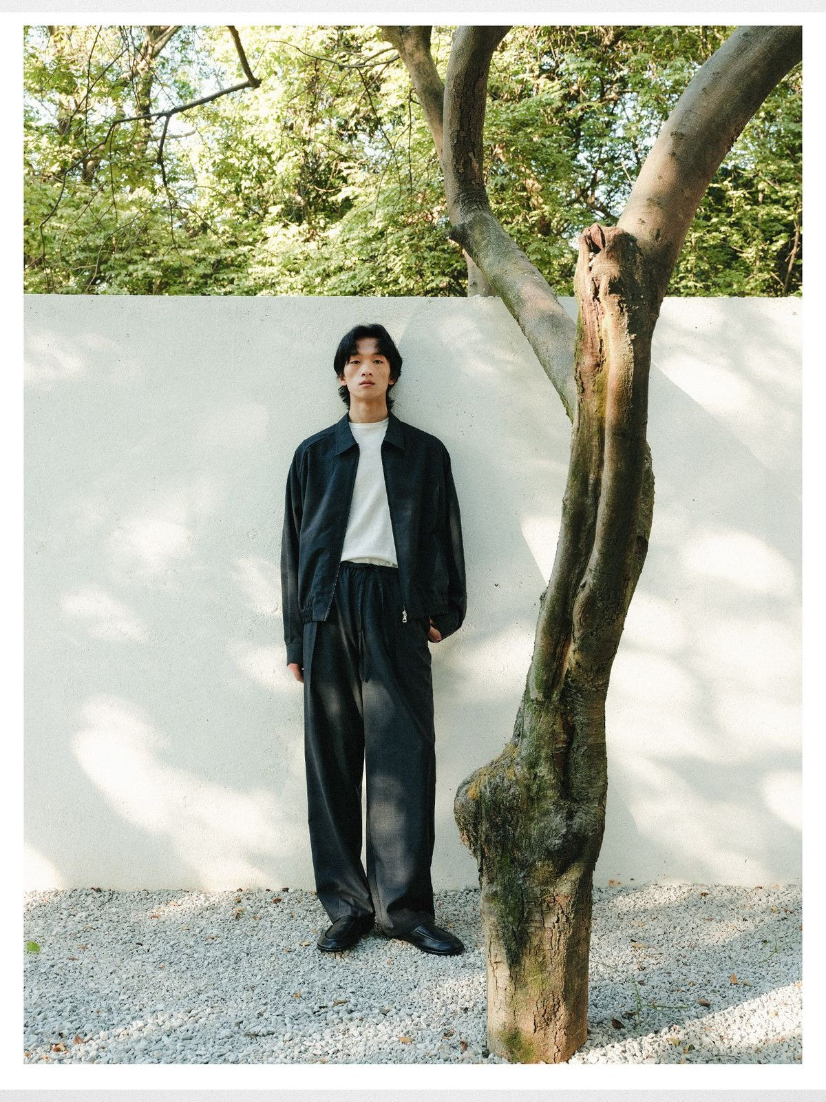 ROYA Washable Wool Blend Zip Jacket in Gray - On Model