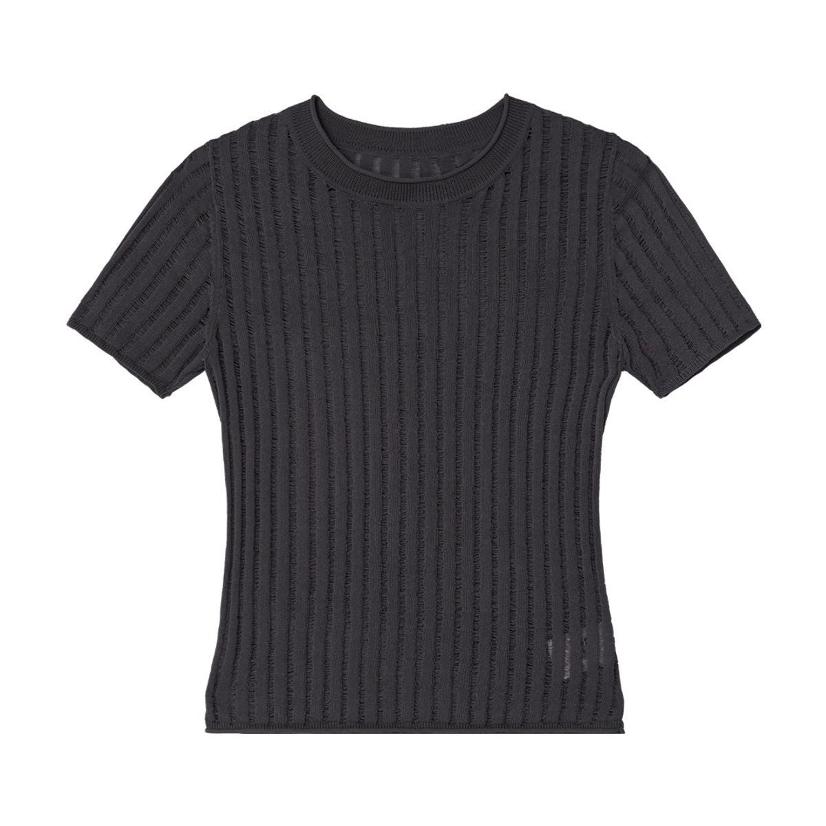 Simple Project Distressed Ribbed Knit Top in Black