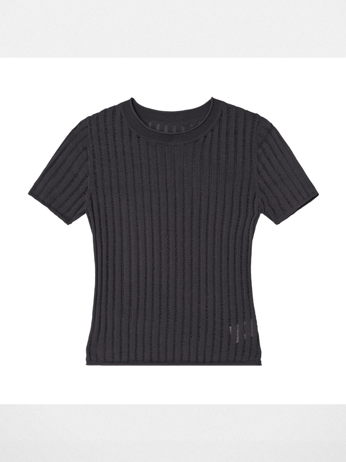 Simple Project Distressed Ribbed Knit Top in Black