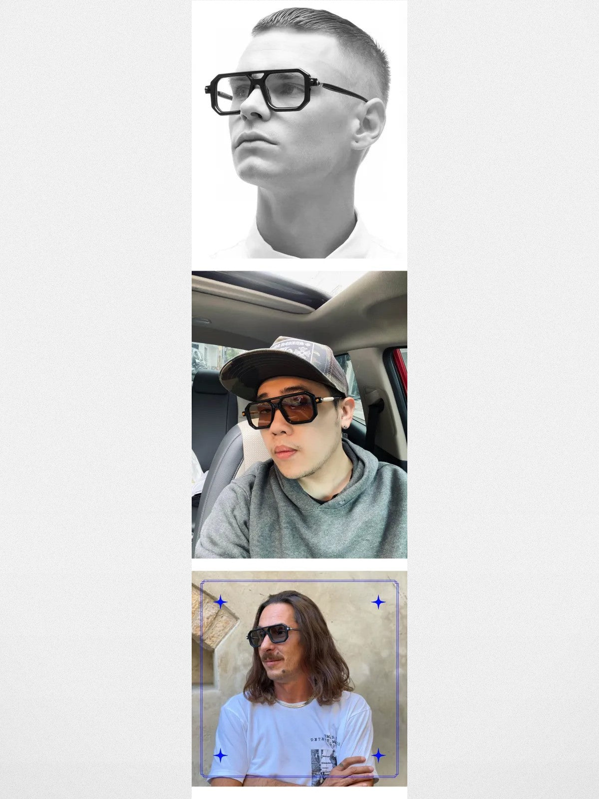 FUTURE UPDATE Oversized Geometric Double Bridge Glasses in Black - Lifestyle