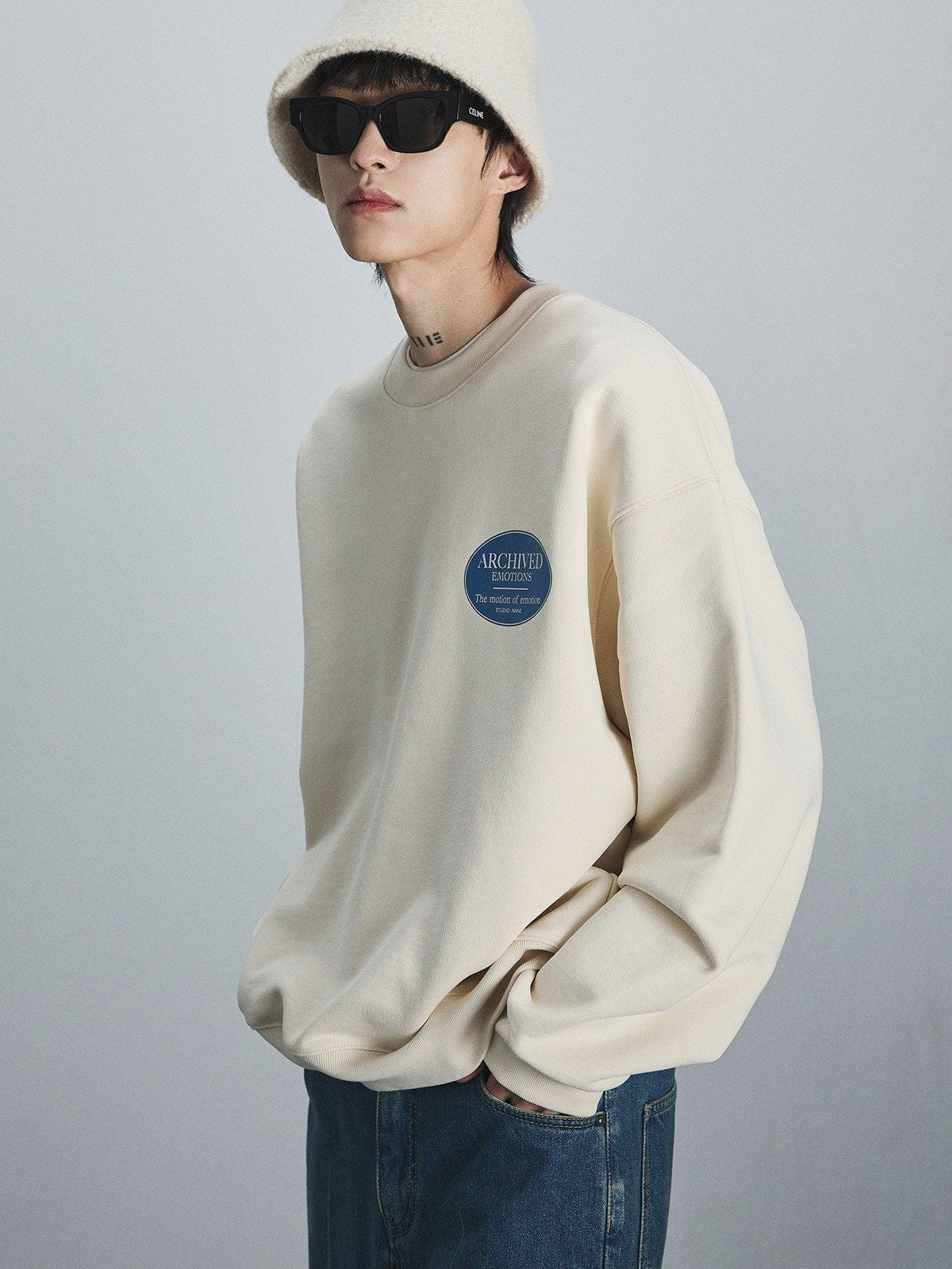 NANS Heavyweight Cotton Terry Crewneck in Cream - On Model