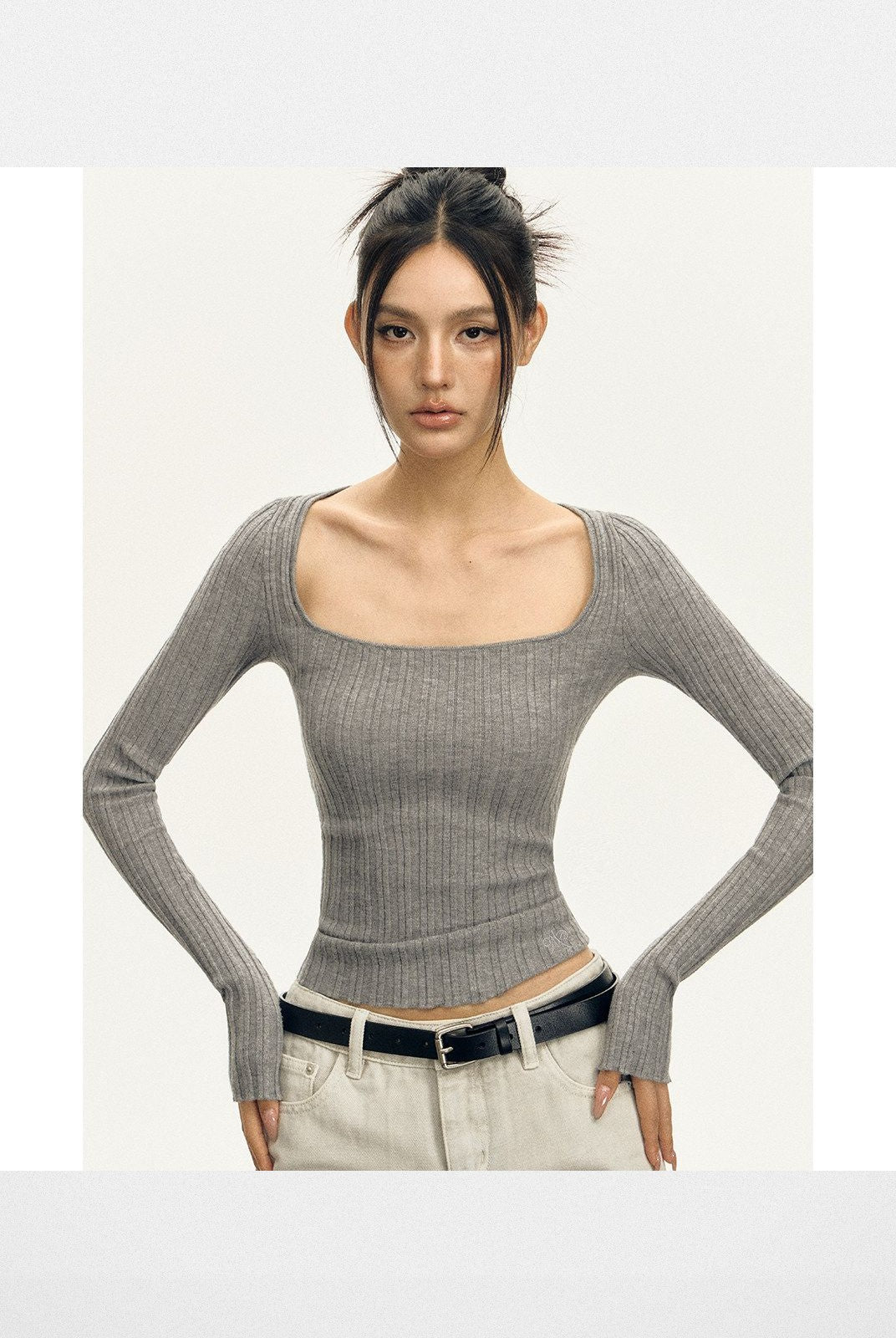 ARISEISM Wide Ribbed Square Neck Top in White