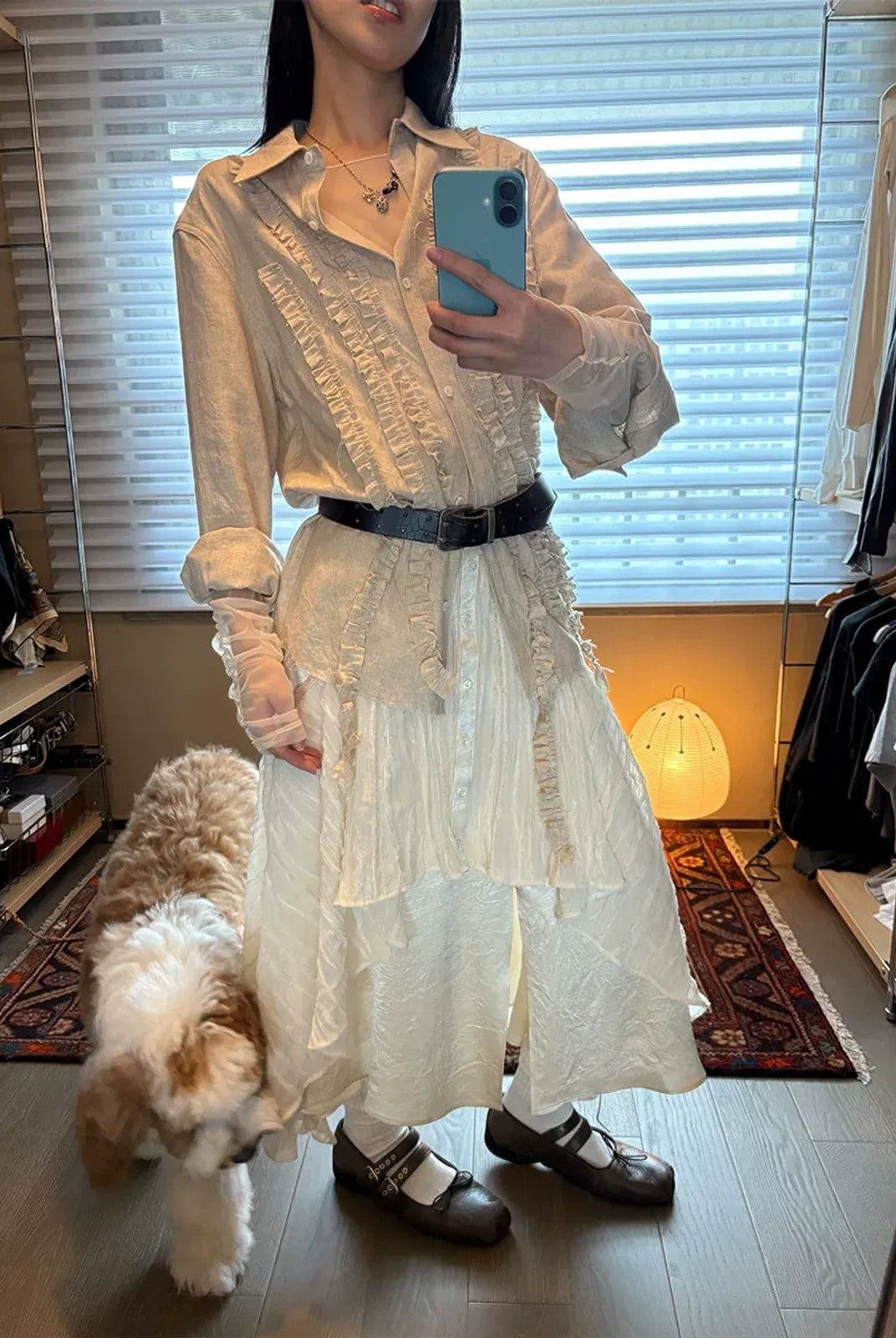 NeverSeez Lyocell Linen Fringe Shirt in Gray - On Model