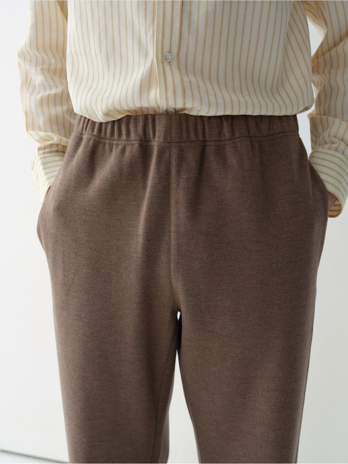 ROYA Merino Wool Blend Zip Hoodie in Oatmeal - On Female Model