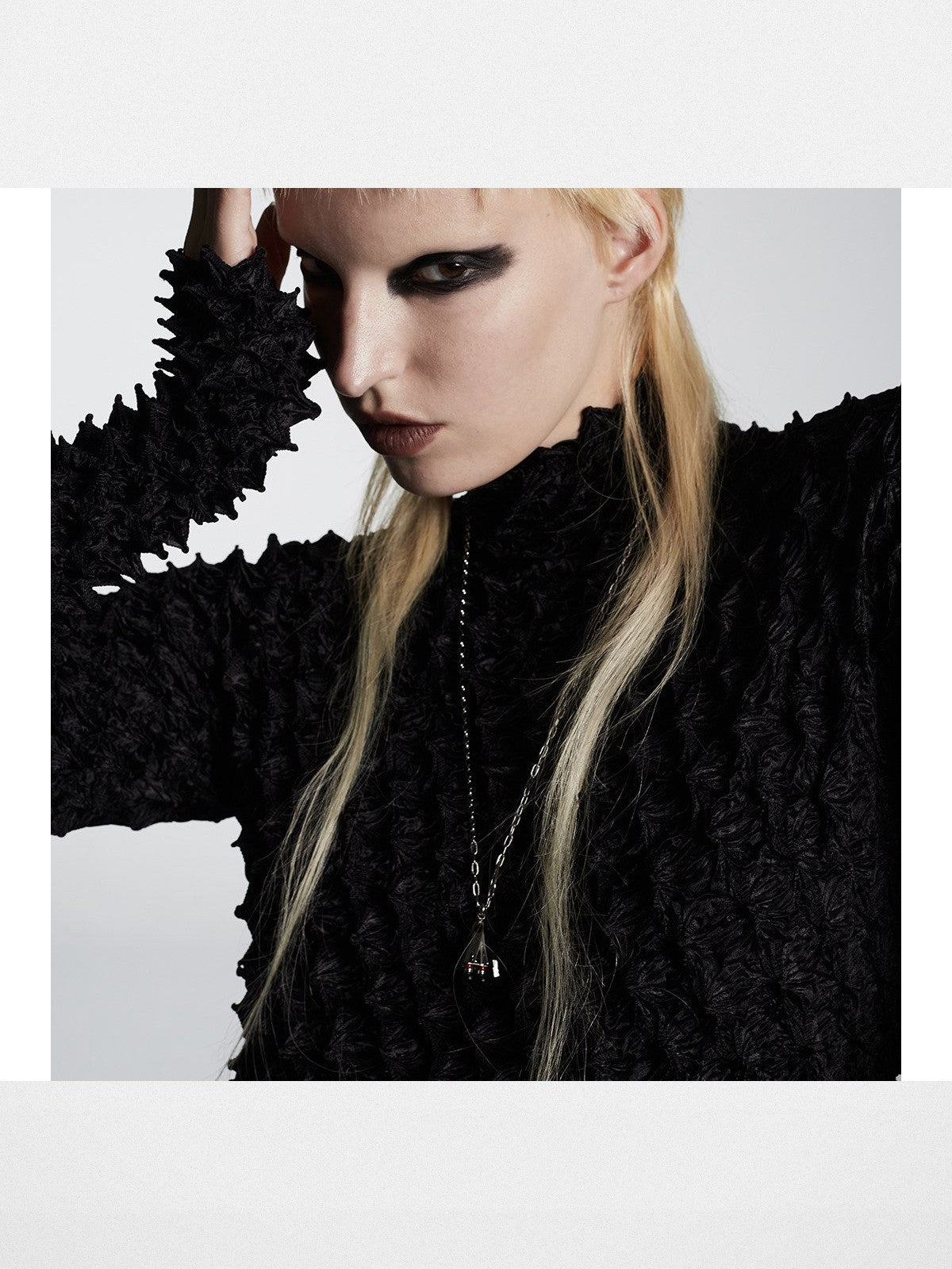 Blackhead Titanium Steel Ghost Necklace in Silver - On Model