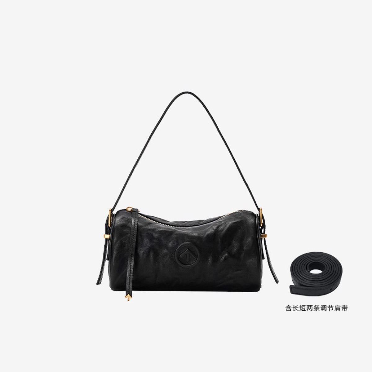 Grotto Pleated Leather Cylinder Bag in Black