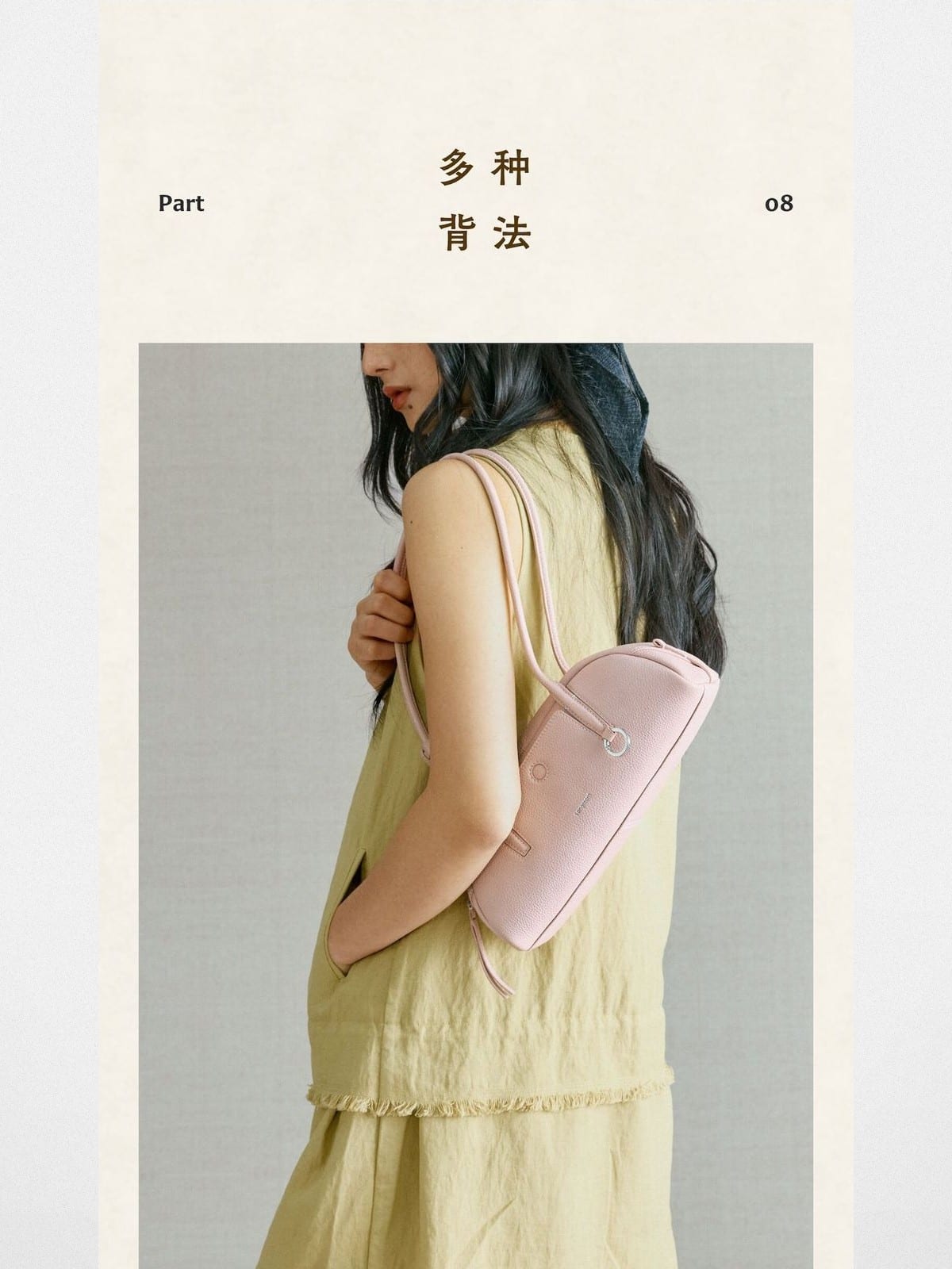 Songmont Mini Leather Bowling Bag in Pink - On Model