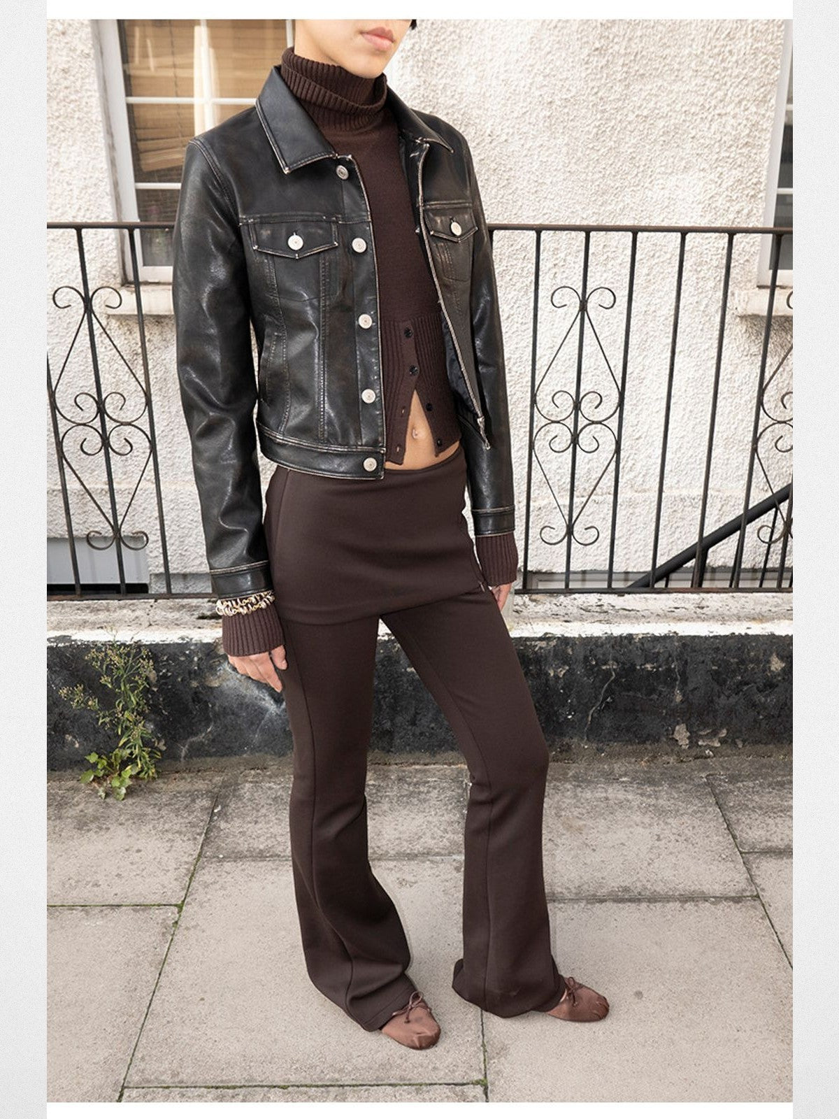RARELY ALIKE Split Skirt Knit Flared Pants in Brown - Lifestyle