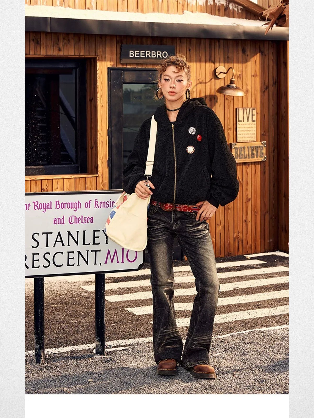 BeerBro Studded Leopard Micro Flare Jeans in Black - On Model