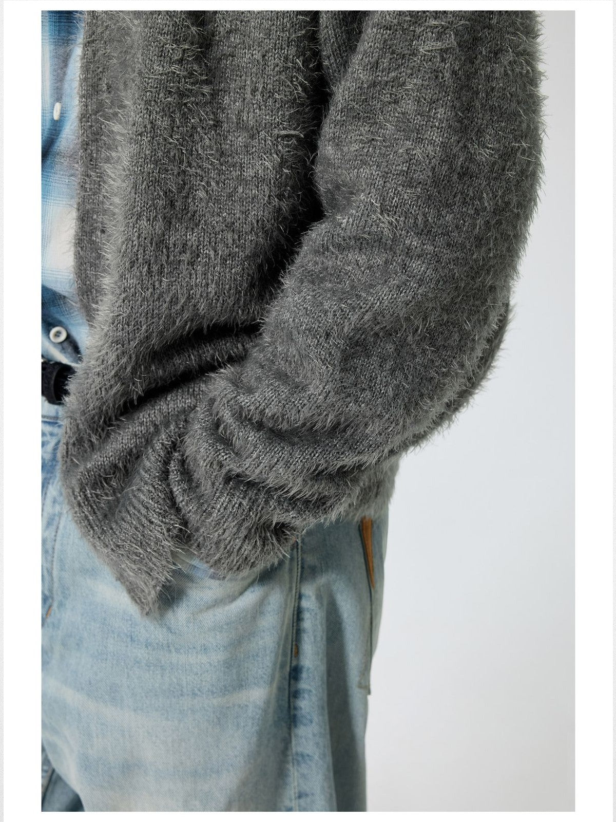 Simple Project Brushed Wool Blend Cardigan in Gray - On Model