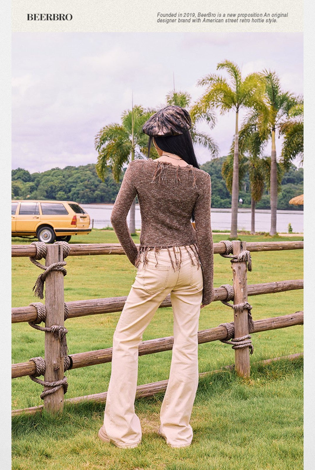 BeerBro Western Fringe Wool Cardigan in Beige