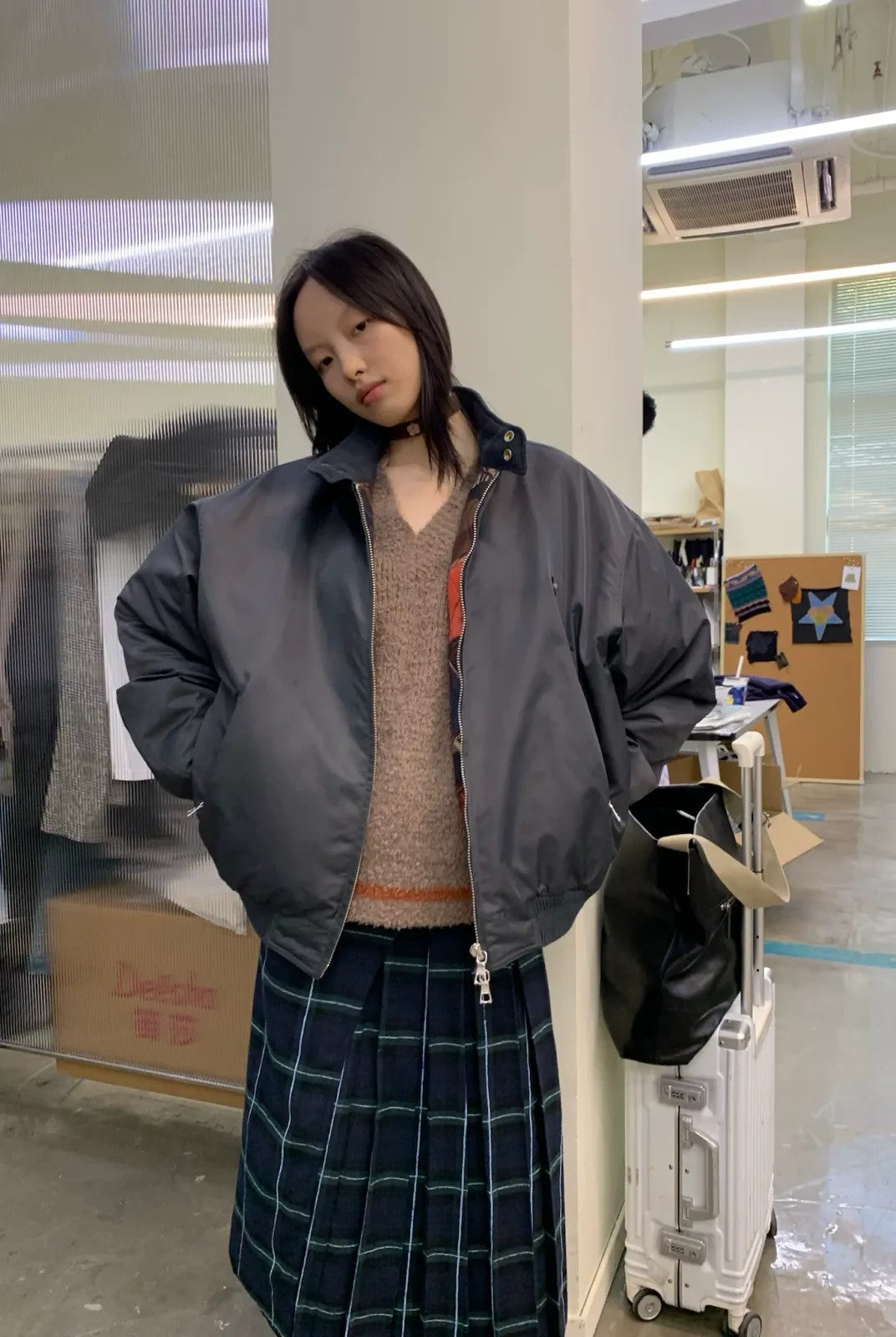 NeverSeez 3M Thinsulate Padded Bomber Jacket in Gray - On Female Model