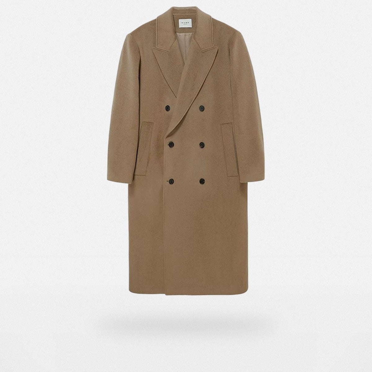 NANS Double Breasted Peak Lapel Wool Coat in Beige