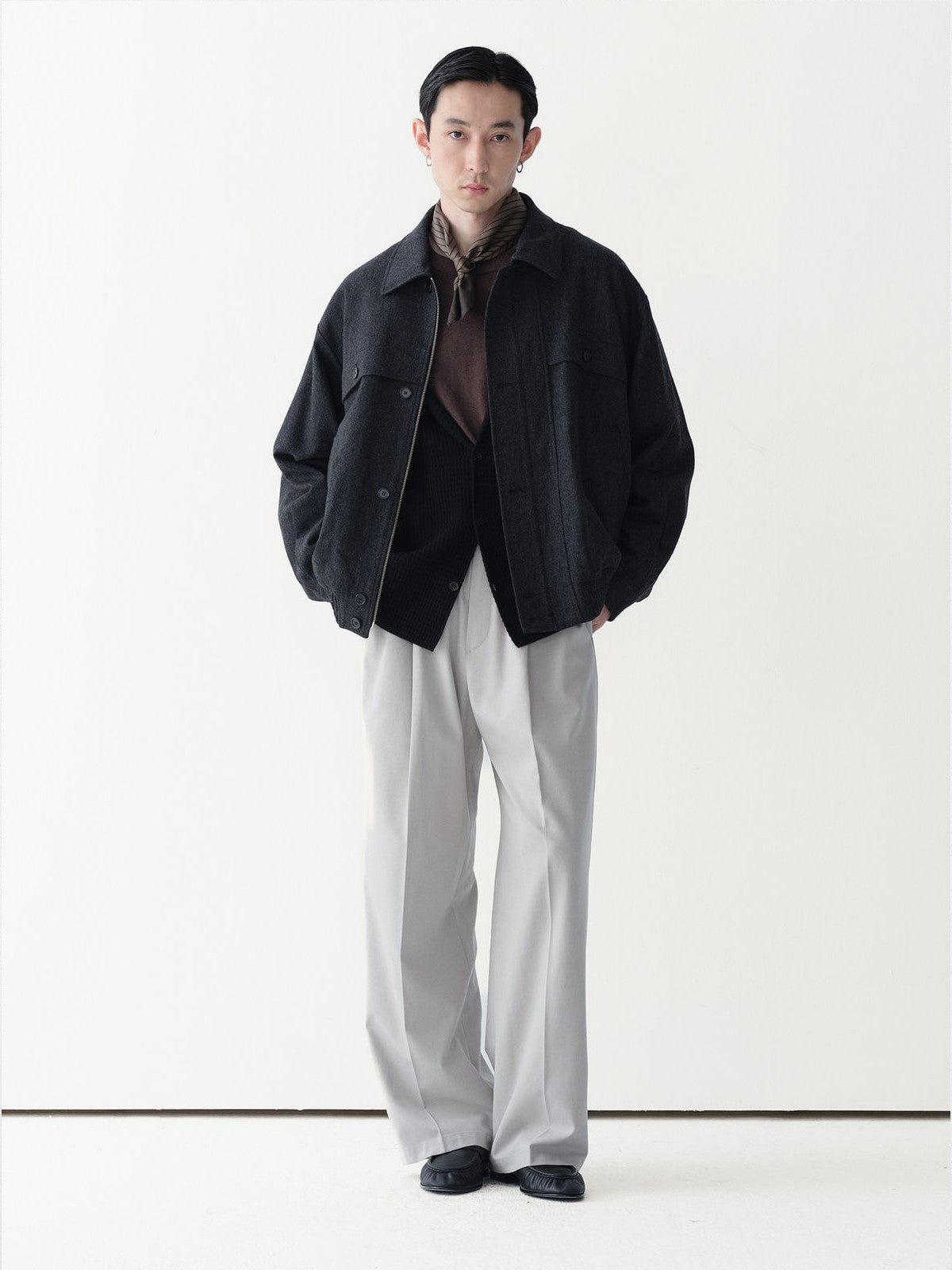 ROYA Merino Wool Zip Jacket in Gray - On Model