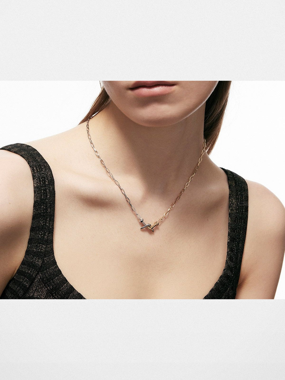 BLACKHEAD Two Tone Twisted Nail Steel Necklace in Gold - On Model