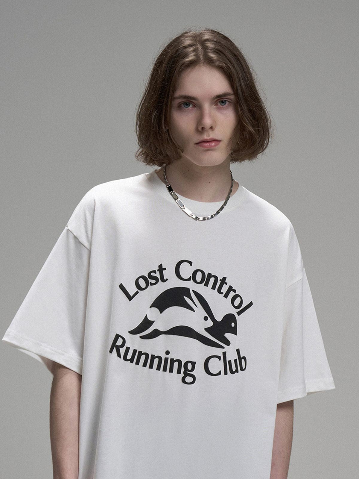 LOSTCTRL Tortoise Hare Heavyweight T Shirt in White - On Model