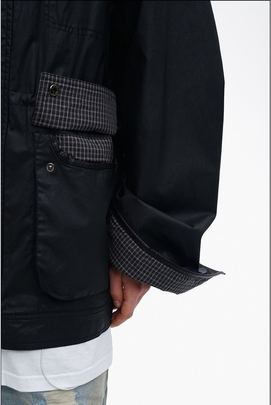 MasonPrince Waxed Pima Cotton Barn Jacket in Black - On Model