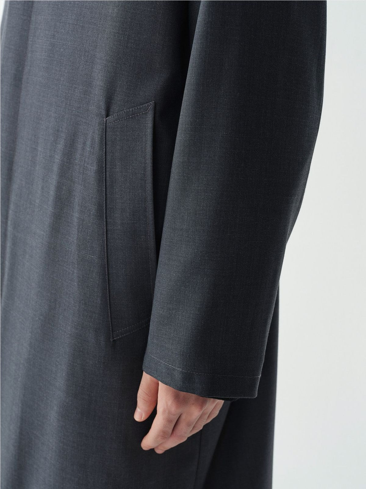 ROYA Merino Wool Blend Balmacaan Coat in Gray - On Model