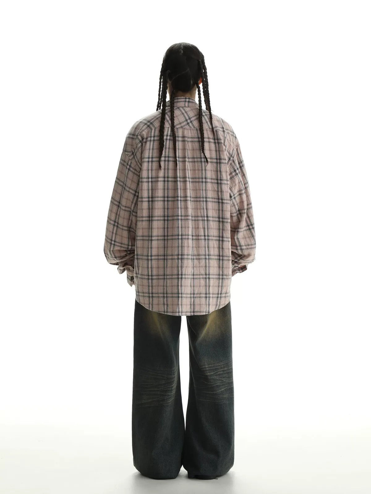 MASONPRINCE 3D Pocket Plaid Shirt in Beige - On Female Model