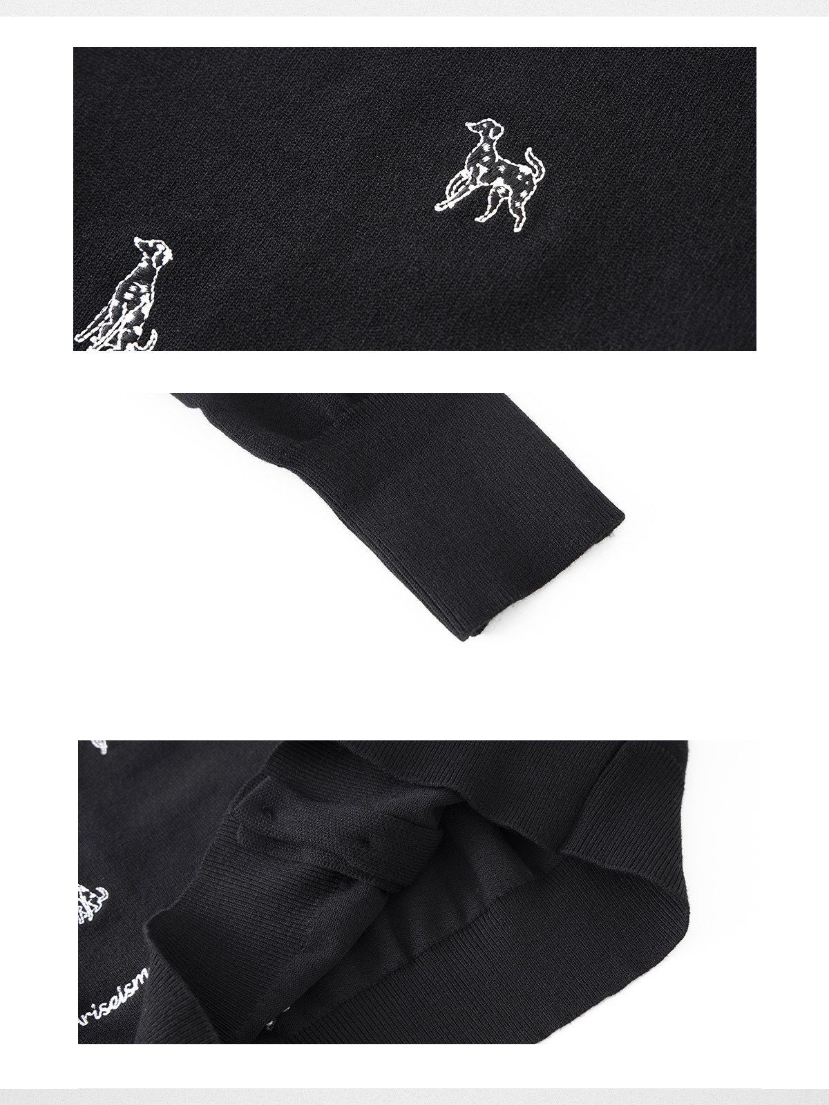 Ariseism Puppy Embroidered Knit Cardigan in Black - Detail