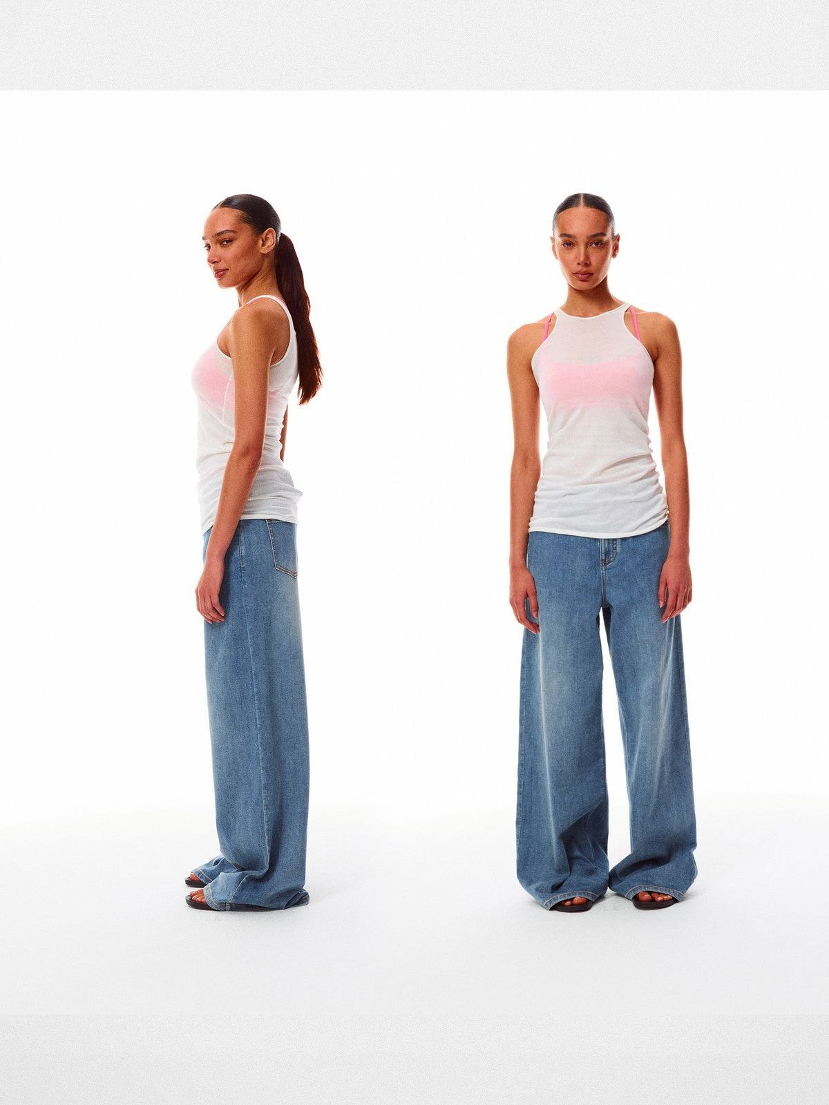 Alright Then Mid Rise Wide Leg Jeans in Blue - On Model