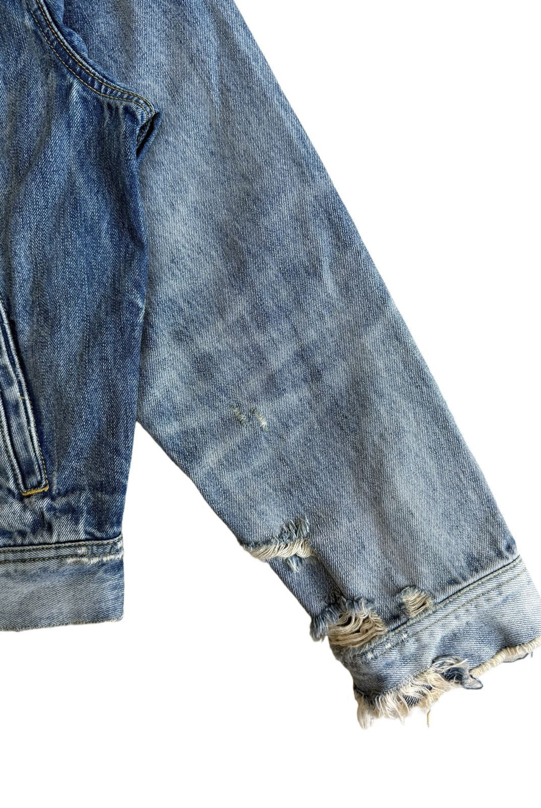 UNKNOWNWORLD Heavy Distressed Denim Jacket in Blue - Detail